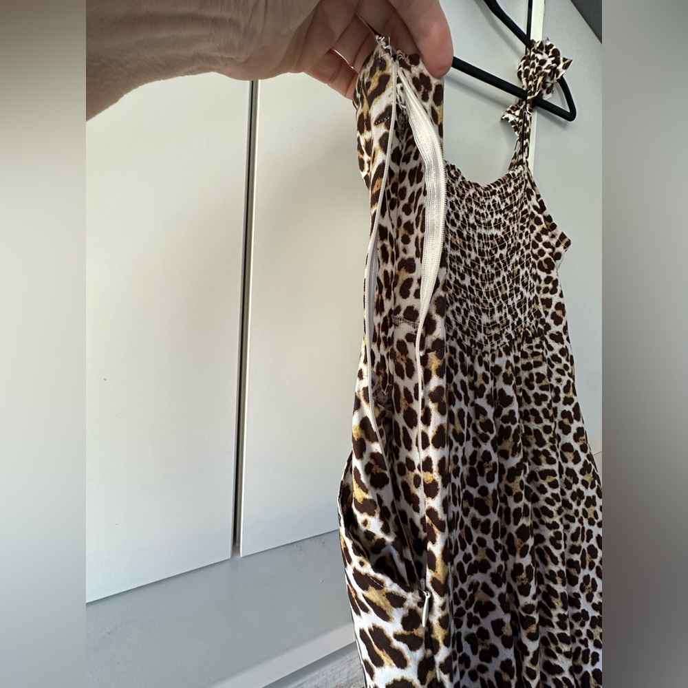 Jessica Simpson Leopard Print Wide Leg Jumpsuit XL | Adjustable Straps | Pockets - Picture 5 of 12